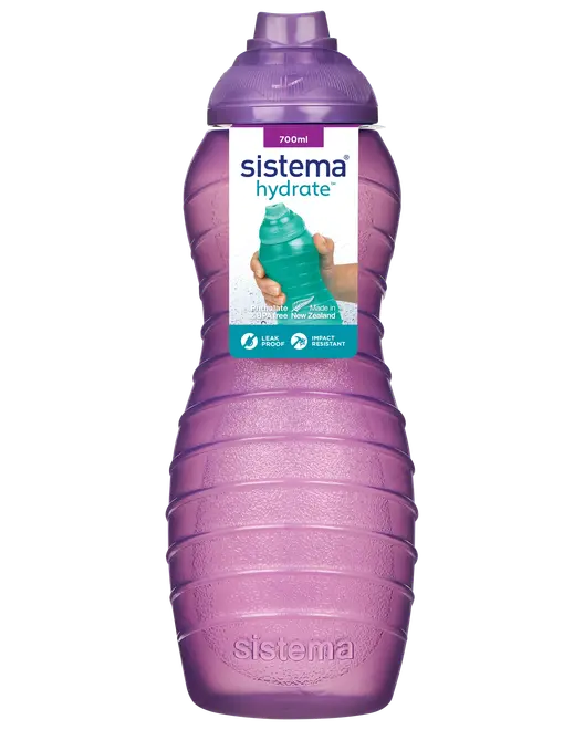 Lilla 700 ml Sistema Hydrate drikkedunk med tekstureret greb, lækagesikker og stødresistent. Buet form for nem håndtering, BPA-fri plast, skruelåg, ideel til daglig hydrering.
