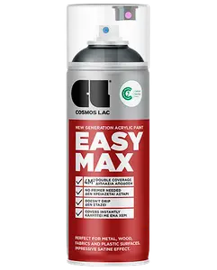 Cosmos Lac Easy Max akrylspraymaling, 400 ml dåse, egnet til metal, træ, stof og plast. Giver dobbelt dækning, tørrer hurtigt og har satinfinish.
