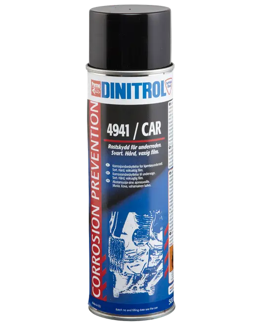 Dinitrol 4941 bil korrosionsbeskyttelsesspray, 500 ml spraydåse, sort, til undervognsbeskyttelse. Hård, voksagtig film. Til biler. Nem at påføre.