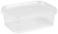 Rektangulär genomskinlig plastmatlåda med tättslutande lock. Perfekt för matförvaring, matlådor eller småprylar. Tål diskmaskin och mikrovågsugn. Lätt och återanvändbar.