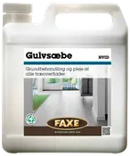 FAXE Gulvsæbe Hvid i plastdunk, til grundbehandling og pleje af alle træoverflader. Egnet til indendørs brug, med skruelåg og bærehåndtag.