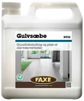 FAXE Gulvsæbe Natur, 5-liters plastdunk, til grundbehandling og pleje af alle træoverflader. Egnet til indendørs brug, bevarer træets udseende, nem hældetud, skruelåg.