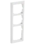 Hvid lodret vægplade med tre åbninger til kontakter eller stikkontakter, med glatte afrundede kanter og et rent, minimalistisk design.