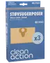Förpackning med 3 Clean Action dammsugarpåsar, kompatibla med Wasco Clean och Einhell modeller. Kartongkrage med centralt hål. Modellnummer NR.9363.