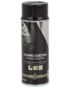 400 ml spraydåse Droppen Gummi Coating til holdbar, beskyttende og aftagelig gummibelægning på overflader som dæk. Sort dåse med produktinformation og ikoner.