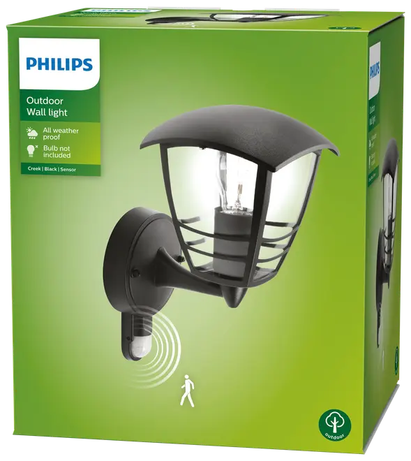 PHILIPS Væglampe Creek up med sensor E27 - sort