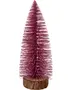 Dekorativ flaskborstgran med rosa glitter, konisk form och träfot. Perfekt för jul- eller bordsdekoration. Cirka 25 cm hög, lätt och festlig.