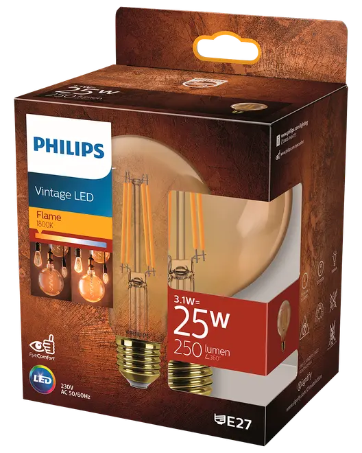 PHILIPS LED-lampa filament 3,1W E27 G95