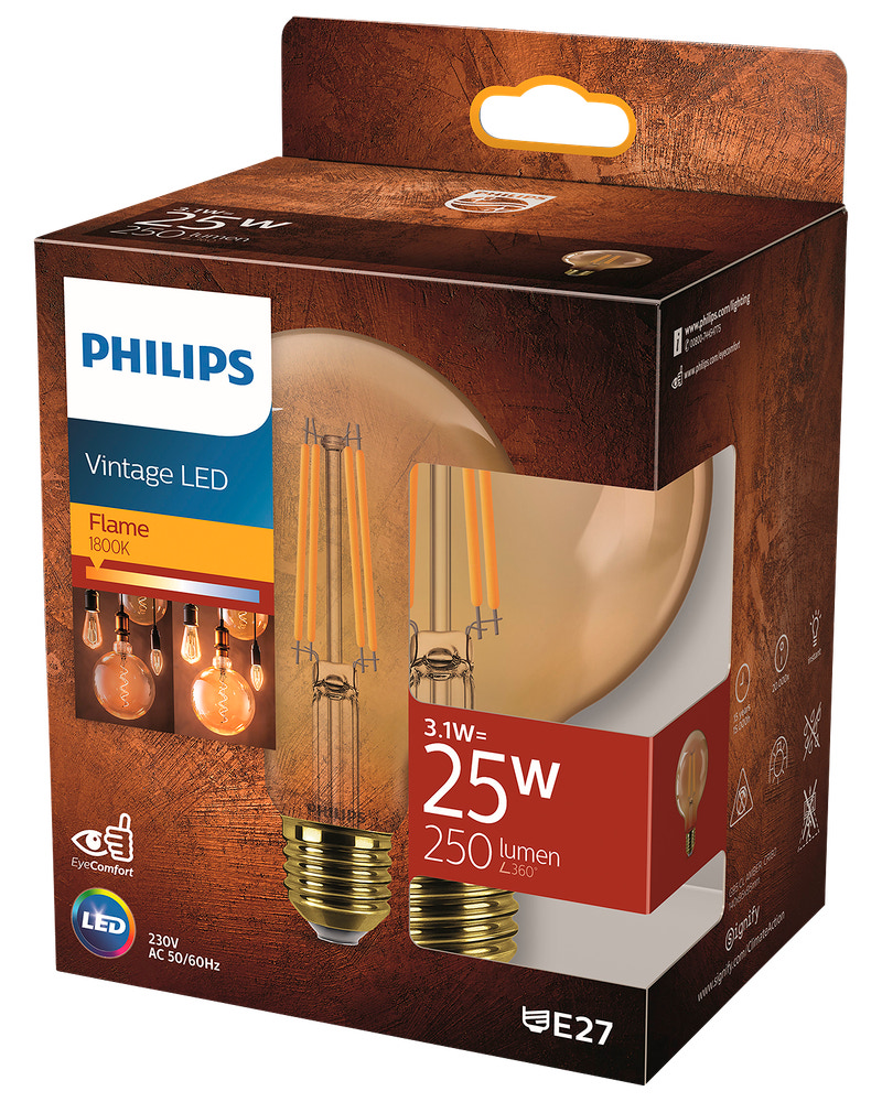 PHILIPS LED-lampa filament 3,1W E27 G95