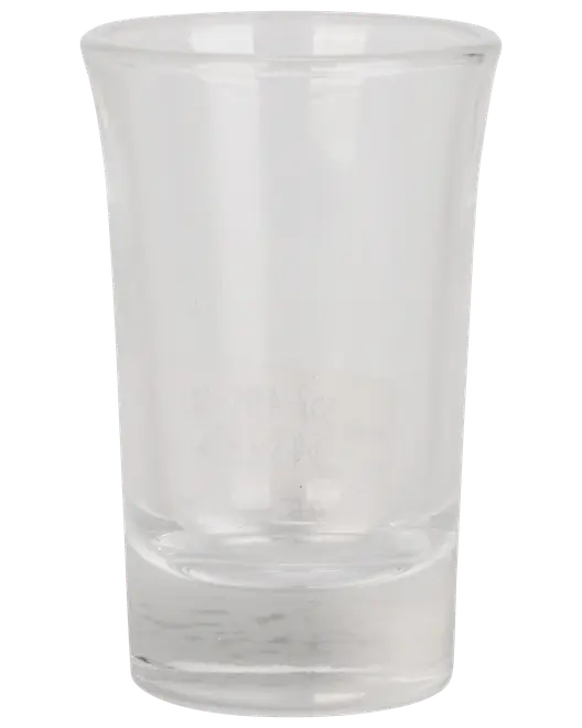 Klar glas shotglas med tyk, solid bund og lige sider. Rummer en lille mængde væske, ideel til servering af spiritus. Simpelt, klassisk design.