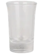 Klar glas shotglas med tyk, solid bund og lige sider. Rummer en lille mængde væske, ideel til servering af spiritus. Simpelt, klassisk design.