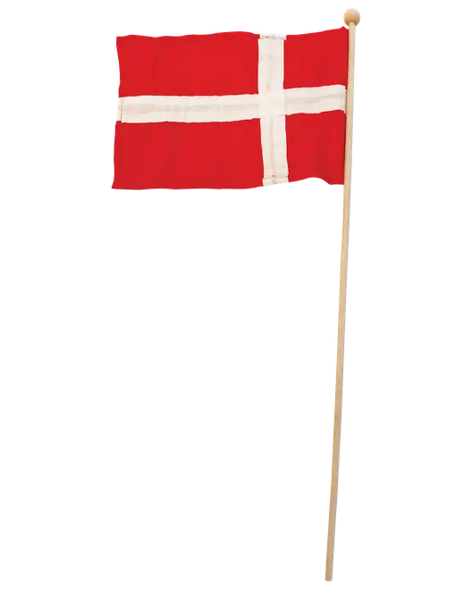 Lille dansk flag på træpind med rød baggrund og hvidt kors. Perfekt til fester, fejringer eller nationale begivenheder. Let og nem at holde.