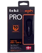 Leki bycph PRO biloplader, 12V til USB og USB-C, sort, 10 års garanti, dansk design, egnet til opladning af enheder i bilen, kompakt og holdbar emballage.