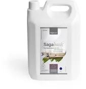 Hvid 2,5-liters plastdunk Sagacolor Sagabasic terrasserens med hank og skruelåg, mærket til udendørs rengøring og vedligeholdelse af træoverflader i høj kvalitet.