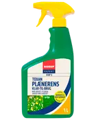 Grøn 1-liters sprayflaske med gul sprayhoved, mærket 'Borup Expert Toxan Plænerens.' Klar-til-brug ukrudtsfjerner til plæner, skader ikke græsset.