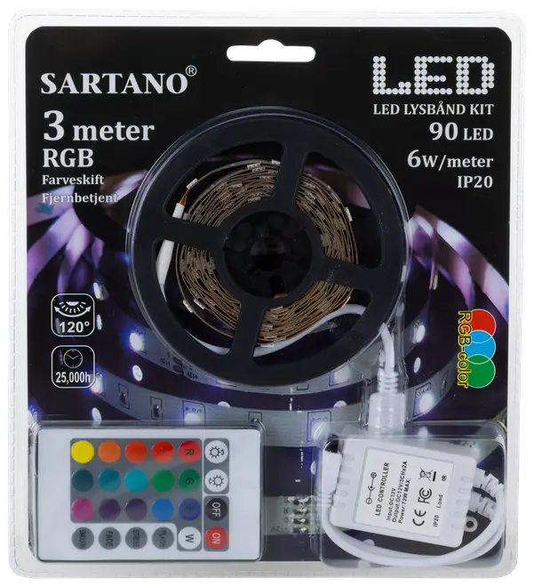SARTANO Flexstrip RGB LED og fjernbetjening - 3 meter