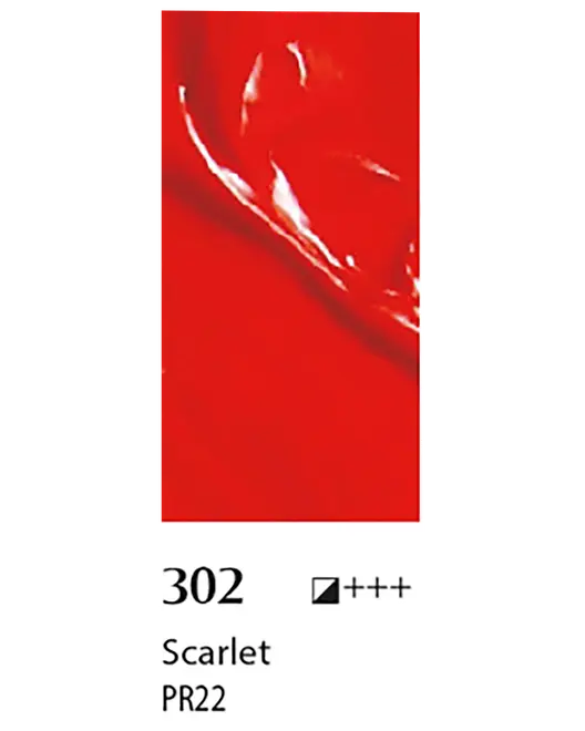 Blank scharlakansröd färgprov märkt 302 Scarlet PR22.