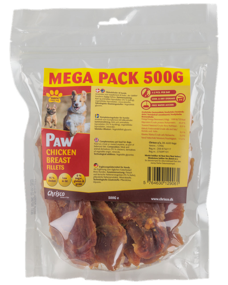 PAW Hundegodbid Breast fillets chicken 500 g