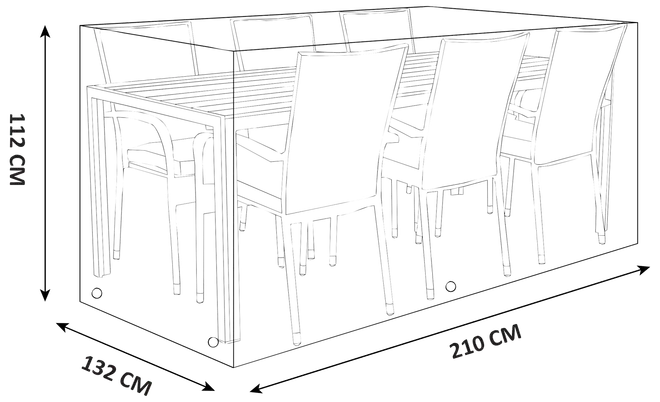 Rektangulärt matbord med fyra stolar, modern design. Bordet är 120 cm långt, 70 cm brett, 76 cm högt. Stolarna skjuts in under bordet.