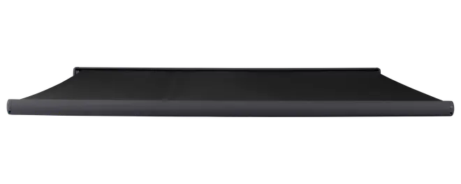 Sort lavprofileret rektangulær platform med hævede kanter og tilspidsede ender.