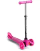 Lyserød trehjulet løbehjul til børn med justerbart sort styr, skridsikker fodplade og bagbremse. To forhjul for stabilitet. Let og nem at styre.
