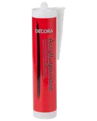 Rød tube Decora akrylfugemasse med hvid dyse, velegnet til tætning af samlinger og revner. Passer til fugepistol. Indeholder cirka 300 ml.