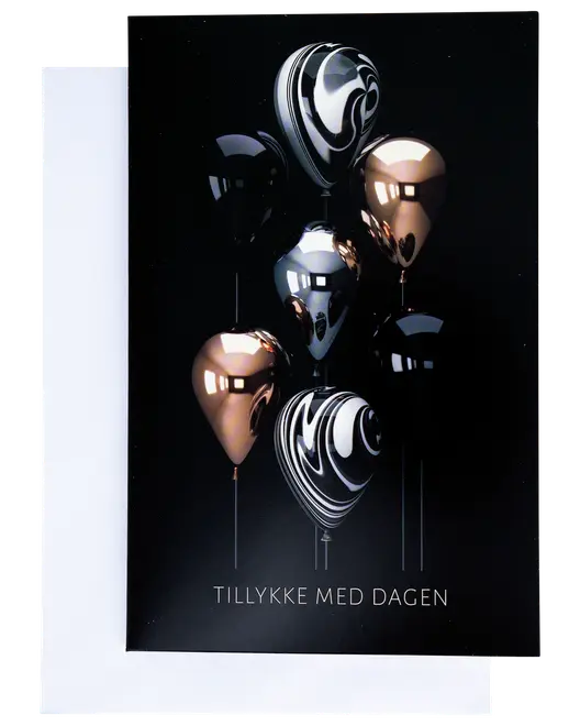Kort med kuvert 11 x 17 cm - balloner i sort