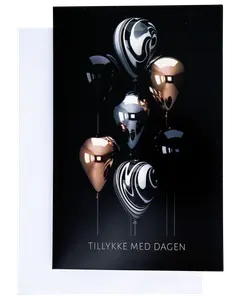 Kort med kuvert 11 x 17 cm - balloner i sort