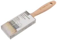 Flad pensel med træhåndtag, 50 mm bred, lyse syntetiske børster og ophængshul. Velegnet til glatte overflader. Leveres med informationsomslag.