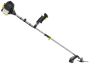Benzindrevet græstrimmer med lige skaft, ergonomisk håndtag og beskyttelsesskærm. Ideel til effektiv klipning af græs og ukrudt i haven. Let og nem at håndtere.