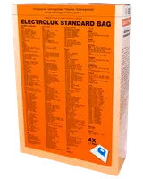 Electrolux Standard Bag dammsugarpåsar, 4-pack med 1 filter. Passar flera modeller, listade på orange förpackning. För effektiv dammuppsamling och enkel byte.