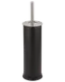 Sort toiletbørsteholder med cylinderformet design og håndtag i rustfrit stål. Moderne og minimalistisk stil, nem at rengøre og opbevare på badeværelset.
