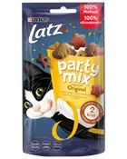 Purina Latz Party Mix Original kattgodis, 60g återförslutningsbar påse, stjärnformade krispiga snacks med kyckling-, lever- och kalkonsmak. Innehåller protein, vitaminer och Omega 6.