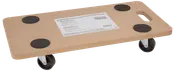 Rektangulær møbelhund i træ med fire sorte hjul, fire skridsikre puder og indbygget håndtag. Egnet til at flytte tunge genstande op til 150 kg.
