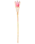 Hög gyllene trädgårdsfackla i bambuliknande design med rosa brännskål upptill och lång markspik för utomhusbruk.