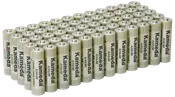 Förpackning med 48 Kameda AA alkaliska batterier, cylindrisk form, silverfärg med svart text, passar till olika elektroniska enheter som kräver AA-batterier.