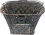 Rectangular basket with a dark brown woven rattan design, featuring a sturdy metal mounting plate on one side for secure attachment. The basket has a reinforced rim and a metal handle for easy carrying or mounting. The weave is tight and uniform, providing durability and a classic look.