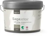 2,5-liters spand Sagasense loftmaling, mat finish, til indendørs brug, lysebeige label, gråt låg, miljømærket, produceret i Danmark, velegnet til lofter, premium kvalitet.