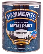 Hammerite metalmaling til direkte rust, hamret hvid finish, 8 års beskyttelse, vandafvisende, hurtigtørrende, ingen grunding nødvendig, egnet til metaloverflader.