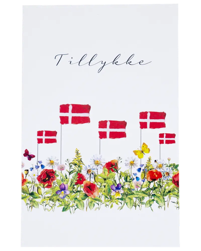 Kort 11 x 17 cm - Blomster og flag
