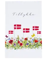 Kort 11 x 17 cm - Blomster og flag