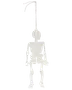 Hvid hængende skeletdekoration med krog og snor, med fuld krop af knogler og bevægelige lemmer.