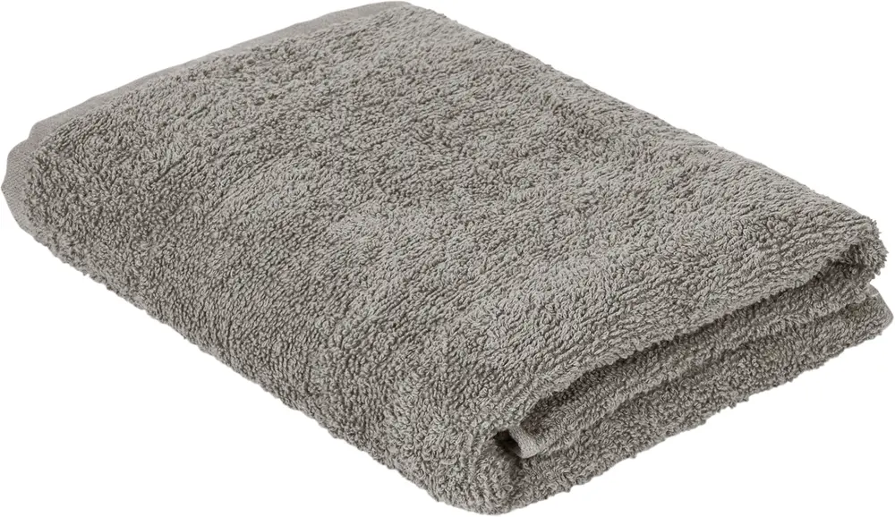 Vikt grå badhandduk i mjuk, absorberande bomullsfrotté. Enkel design med färdiga kanter, passar för dagligt bruk i badrum. Ger komfort och hållbarhet.