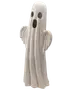 Hvid spøgelsesfigur med draperet lagen-design, hul sorte øjne og mund, Halloween-dekoration.