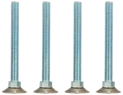 Sæt med fire justerbare stilleskruer med gevindstænger, sekskantmøtrikker og brede runde baser. Velegnet til møbler eller maskiner for stabilitet og højdejustering.