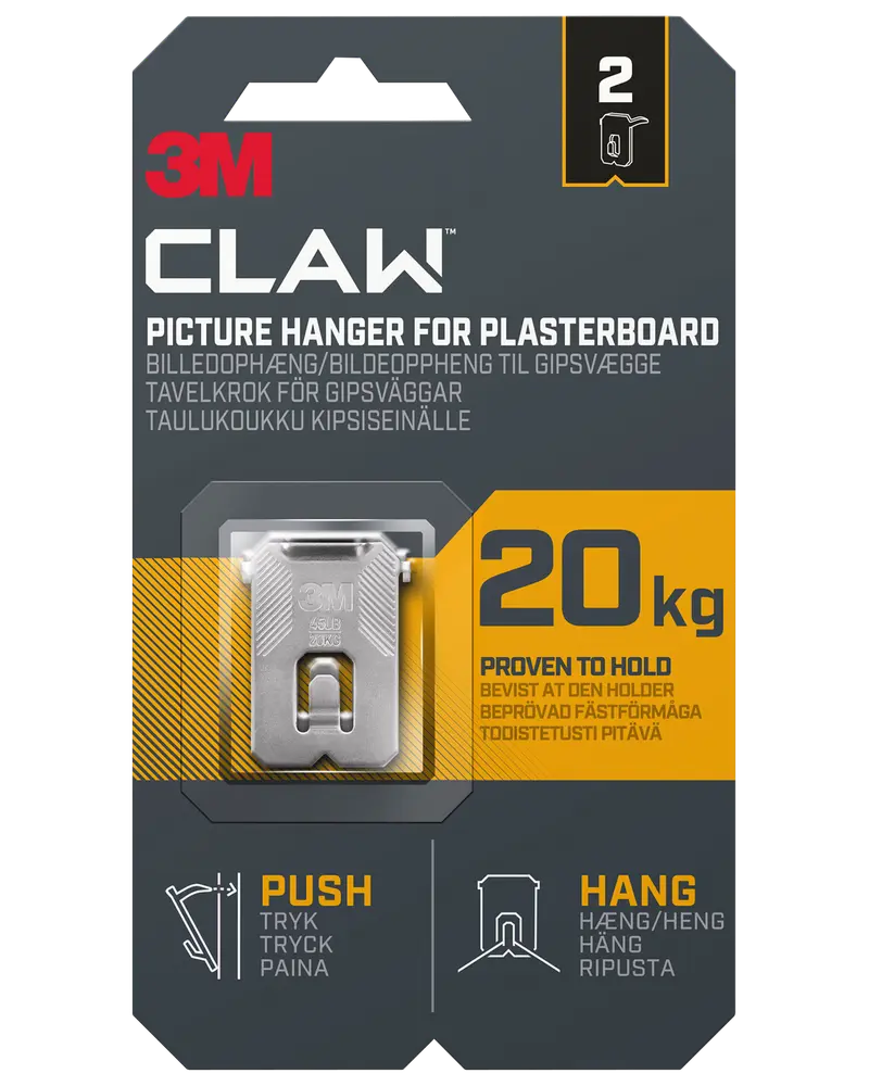 3M™ CLAW™ Tavelkrok för gipsväggar – 20 kg, 2-pack