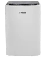 Vit eeese luftrenare med rektangulär design, toppventil och kontrollpanel. Modern, minimalistisk stil, kompakt och portabel för hem eller kontor.