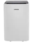 Vit eeese luftrenare med rektangulär design, toppventil och kontrollpanel. Modern, minimalistisk stil, kompakt och portabel för hem eller kontor.