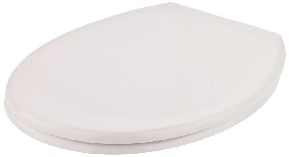 Vitt, avlångt toalettsits med slät, rundad design. Tillverkad av hållbar plast, stängd lock. Passar de flesta standardtoaletter, enkel att rengöra och montera.