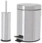 Set med pedalhink och toalettborstehållare i rostfritt stål. Cylindrisk design med blank finish, passar moderna badrum.